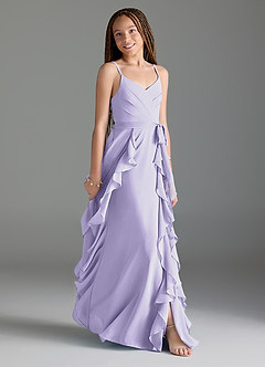 Azazie Peyton Junior Lilac A-Line V-Neck Cascading Ruffles Chiffon Dress image3