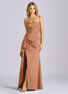 Azazie Sarai Bridesmaid Dresses Bronzer Sheath Corset Stretch Satin Dress image3