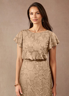 Azazie Lehi Mother of the Bride Dresses Champagne A-Line Boatneck Floral Burnout Dress image5