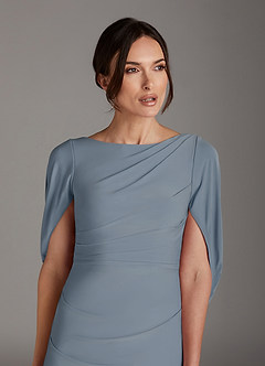 Azazie Bellona Mother of the Bride Dresses Dusty Blue Sheath Boatneck Luxe Knit Dress image6