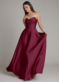 Azazie Meleena Bridesmaid Dresses Mulberry A-Line Strapless Stretch Satin Dress image5