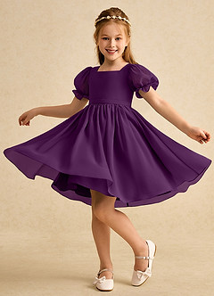 Azazie Jolie Flower Girl Dresses Grape A-Line with Sleeves Chiffon Dress image3
