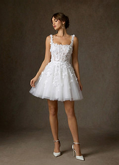 Azazie Sabine Hochzeitskleider A-Linie Rechteckiger Ausschnitt Spitze Kleid Diamantweiß image6