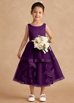 Azazie Posy Flower Girl Dresses Grape A-Line Beaded Tulle Dress image4