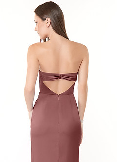 Azazie Leonis Bridesmaid Dresses Desert Rose Mermaid Pleated Stretch Satin Convertible Dress image2