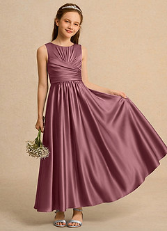 Azazie Ducky Girls Formal Flower Girl Dresses Desert Rose A-Line Pleated Stretch Satin Dress image1