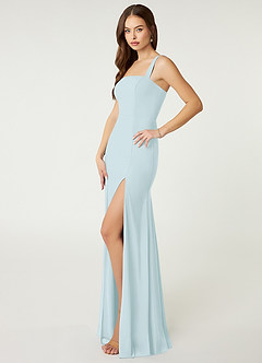 Azazie Alara Vestidos de damas de honor Vestido de Azul Cielo de Chifón elástico de Corte Recto con Corte Lateral image3