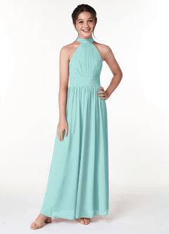 Azazie Iman Junior Aqua A-Line Pleated Chiffon Dress image4