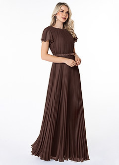 Azazie Kara Bescheidene Brautjungfernkleider A-Linie Plissee Chiffon Bodenlänge Kleid image3