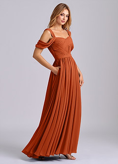 Azazie Koa Vestidos de damas de honor Vestido de Naranja Quemada de Gasa de Corte en A con Vestidos sin tirantes image6