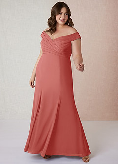 Azazie Lecia Bridesmaid Dresses Antique Rose Empire Off-The-Shoulder Pleated Chiffon Convertible Dress image8