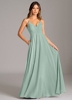 Azazie Amani Bridesmaid Dresses Agave A-Line Pleated Chiffon Dress image6