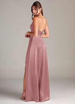 Azazie Sarella Brautjungfernkleider A-Linie Plissee Stretch-Satin Kleid Altrosa image4