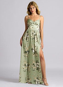 Azazie Zeya Bridesmaid Dresses Floral Vines A-Line Pleated Stretch Satin Dress image4