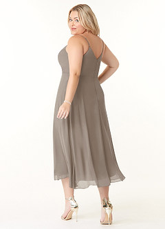 Azazie Clarissa Bridesmaid Dresses Taupe A-Line V-Neck Chiffon Dress image10