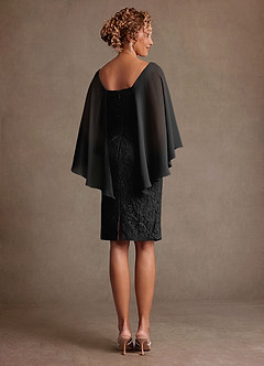 Azazie Meridian Mother of the Bride Dresses Black Sheath Pleated Lace Dress image3