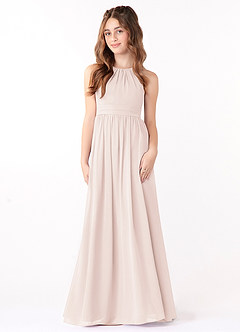 Azazie Jaylah Junior Rose Petal A-Line Ruched Chiffon Dress image2