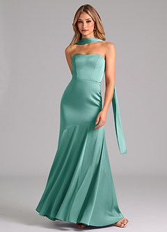 Azazie Shiloh Vestidos de damas de honor Vestido de Aqua de Satén Elástico de Corte Sirena Convertible con Sin tirantes image4