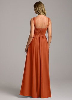 Azazie Rosaline Vestidos de damas de honor Vestido de Naranja Quemada de Gasa de Corte en A con Corte Lateral image6