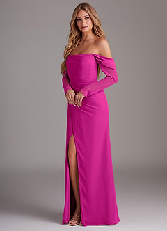 Azazie Hallie Bridesmaid Dresses Fuchsia Mermaid Long Sleeve Chiffon Dress image3