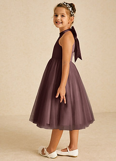 Azazie Dora Blumenmädchenkleider A-Linie Schleifen Tüll Kleid Espresso image4