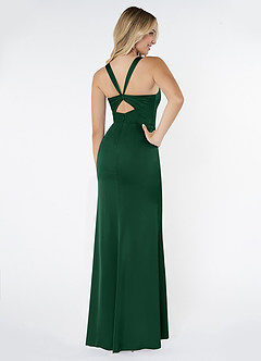 Azazie Mero Vestidos de damas de honor Vestido de Verde Oscuro de Satén Elástico de Corte Recto con Plisado image3
