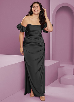 Barbie ♥ Azazie Jurken voor bruidsmeisjes Converteerbaar Jurk van Stretch Satijn met Kolom Off the Shoulder Zwart image12