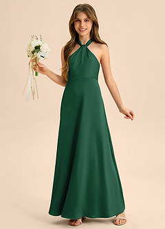 Azazie Beah Junior Robe Trapèze en Satin extensible Plissée Vert Foncé image3