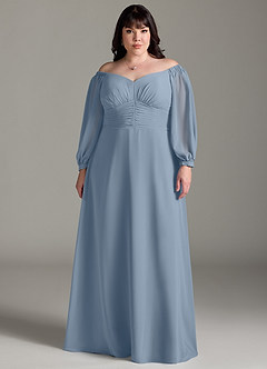 Azazie Rubina Bridesmaid Dresses Dusty Blue A-Line Long Sleeve Chiffon Dress image6