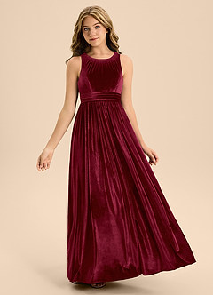Azazie Jaylah Junior A-Linie Plissee Samt Kleid Burgunderrot image6