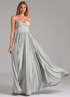 Azazie Akiko Bridesmaid Dresses Silver A-Line Sweetheart Neckline Stretch Satin Dress image5