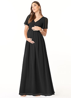 Azazie Verna vestidos de dama de honor de maternidad Vestido de Corte En A Cuello en V fruncido Hasta el suelo Gasa image1