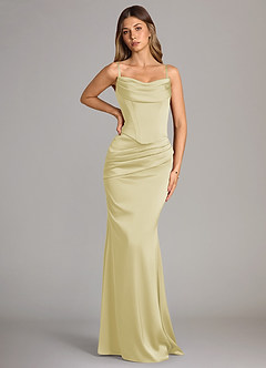 Azazie Sorrel Jurken voor bruidsmeisjes Converteerbaar Jurk van Stretch Satijn met Zeemeermin Strapless Citroensorbet image6