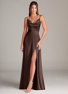 Azazie Sarella Bridesmaid Dresses Ganache A-Line Pleated Stretch Satin Dress image1