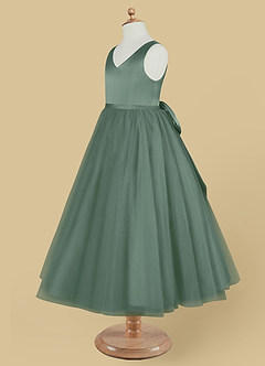 Azazie Marybell Flower Girl Dresses Eucalyptus A-Line Bow Tulle Dress image7