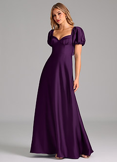 Azazie Fatima Bridesmaid Dresses Grape A-Line Pleated Stretch Satin Dress image4