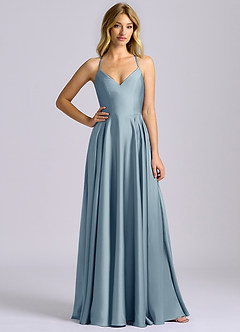 Azazie Truce Bridesmaid Dresses Dusty Blue A-Line Stretch Satin Dress image3
