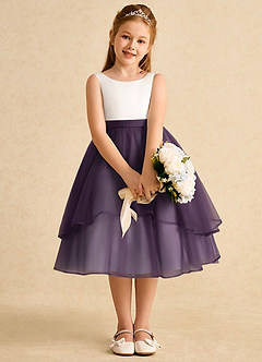 Azazie Rene vestidos de niña de las flores Vestido de Marfil Ciruela de Tul de Corte En A con Lazo image6