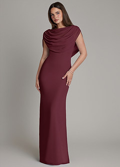 Azazie Hadley Bridesmaid Dresses Cabernet Mermaid Pleated Chiffon Dress image2