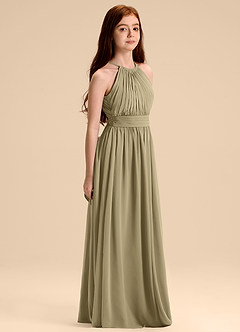 Azazie Malone Junior Vestido de Musgo Verde de Gasa de Corte en A con Plisado image5