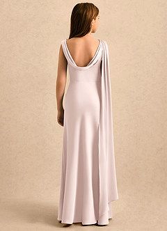 Azazie Sanah Girls Formal Robe Demoiselle D'honneur Fillette Robe Trapèze en Satin extensible Plissée Rose Pâle image2