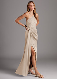 Azazie Mika Final Sale White Alabaster Sheath One Shoulder Stretch Satin Dress image4