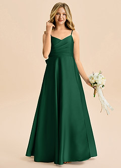 Azazie Rumi Junior Linia A Pofałdowany Satyna elastyczna Długość podłogi Młodsza druhna Sukienka image4