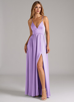 Azazie Aaida Bridesmaid Dresses Lilac A-Line Corset Stretch Satin Dress image4