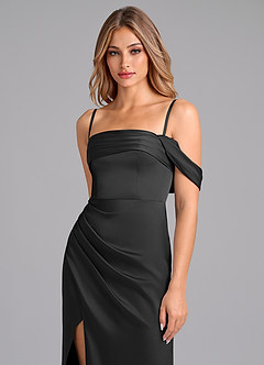 Azazie Lisbeth Bridesmaid Dresses Black Mermaid Off the Shoulder Stretch Satin Convertible Dress image2