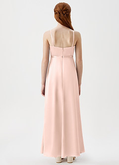 Azazie Kaylee Junior Robe Trapèze en Satiné métallisé avec ceinture Or Rose image2