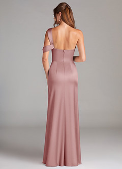 Azazie Wynter Vestidos de damas de honor Vestido de Rosa Polvorienta de Satén Elástico de Corte Recto con Vestidos sin tirantes image2