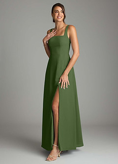 Azazie Debra Bridesmaid Dresses Olive A-Line with Pockets Chiffon Convertible Dress image5