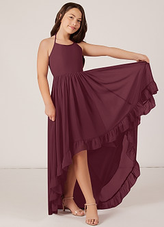 Azazie Sarafina Junior Agave A-Line Lace Chiffon Dress image4