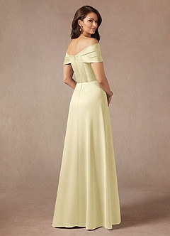 Azazie Amelia Mother of the Bride Dresses Lemon Sorbet A-Line Off the Shoulder Stretch Satin Dress image2